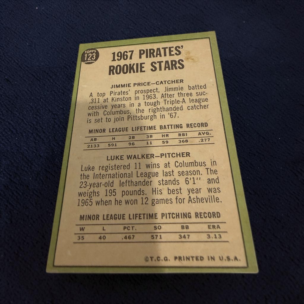 1967 Topps #123 Pirates Rookie Stars Jim Price Luke Walker Vintage Baseball Card