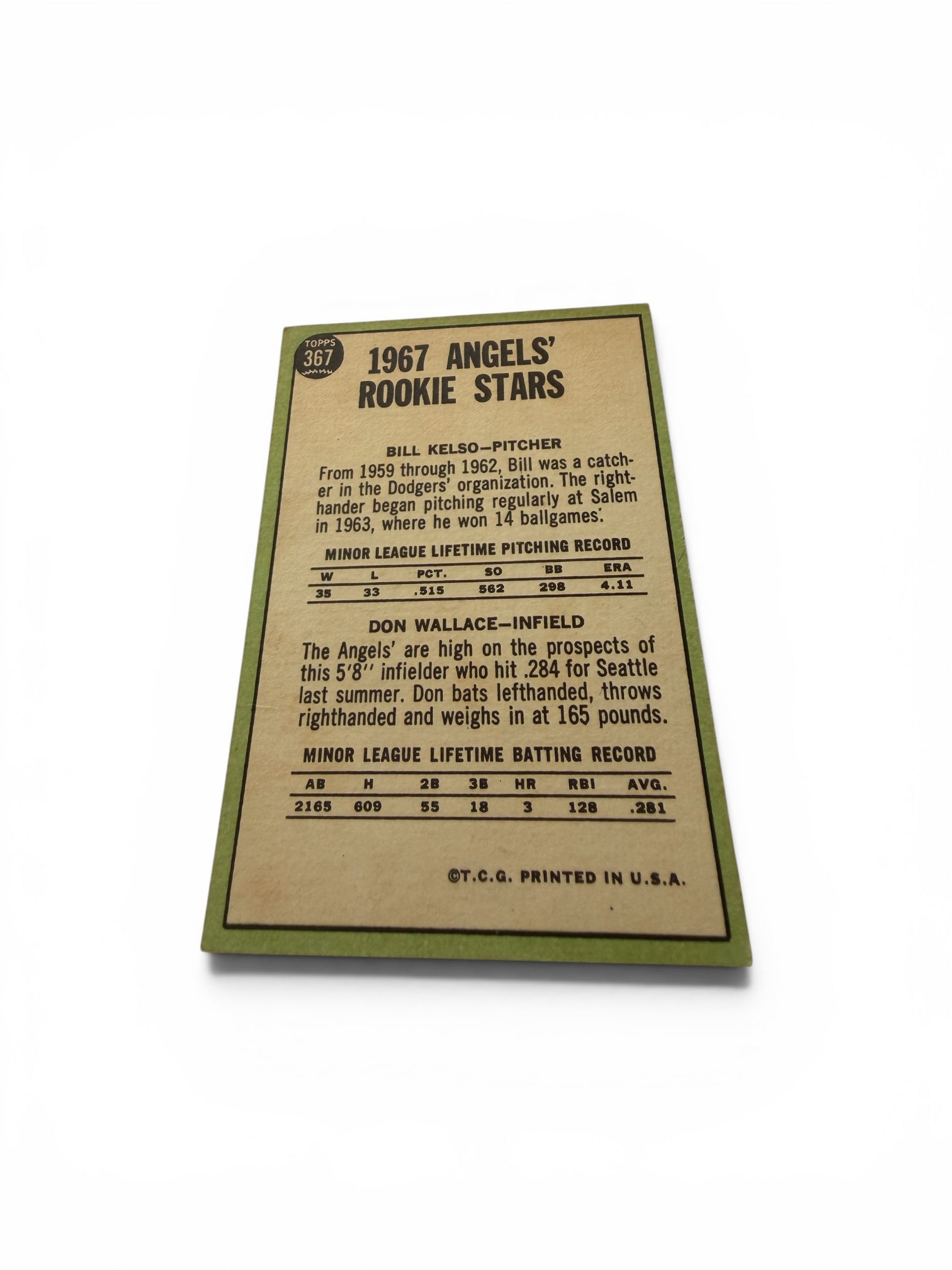 1967 Topps #367 Angels Rookie Stars Bill Kelso Don Wallace Vintage Baseball Card VG-EX