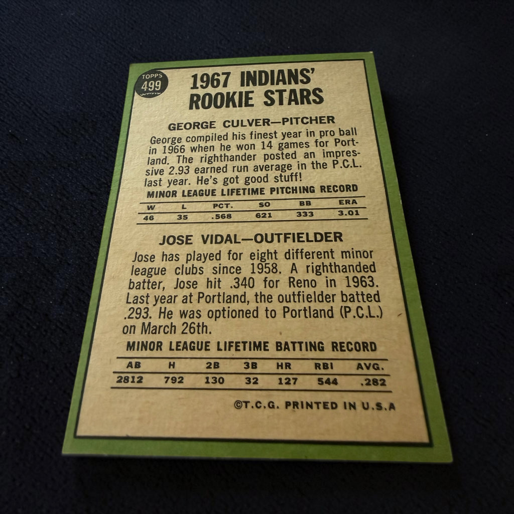 1967 Topps #499 Indians Rookie Stars George Culver Jose Vidal Rookie Baseball Card