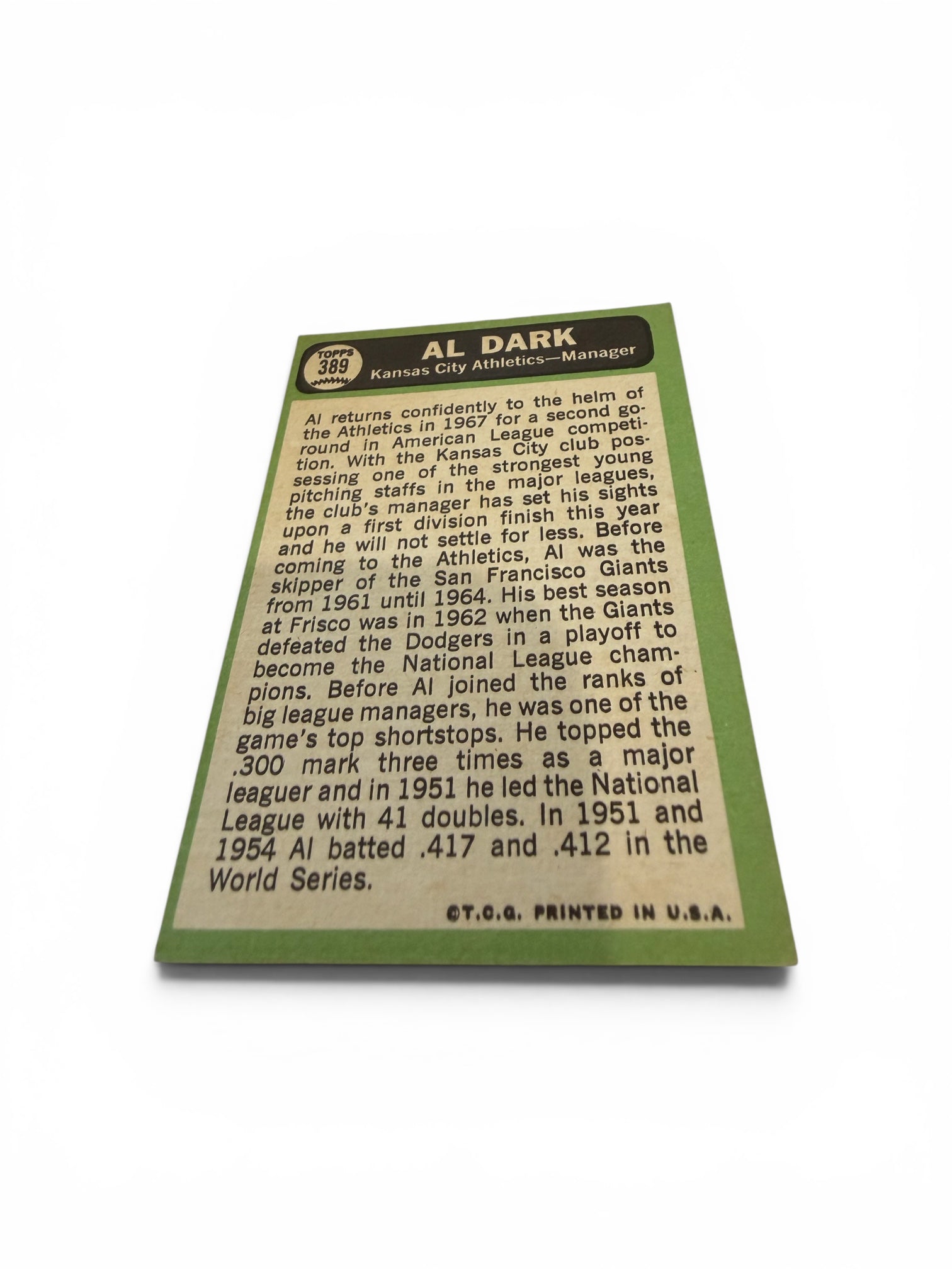 1967 Topps #389 Al Dark Kansas City Athletics Manager Vintage Baseball Card