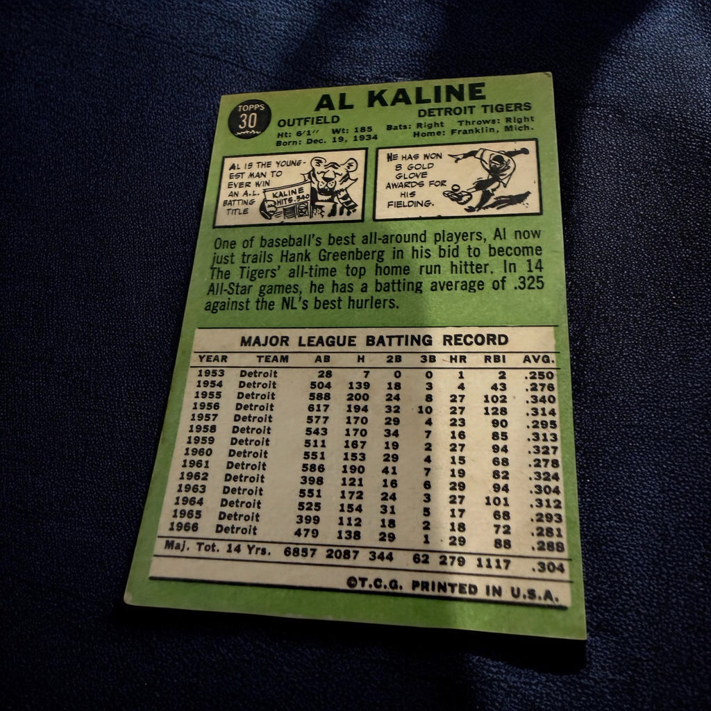 1967 Topps #30 Al Kaline Detroit Tigers Hall of Fame Vintage Baseball Card