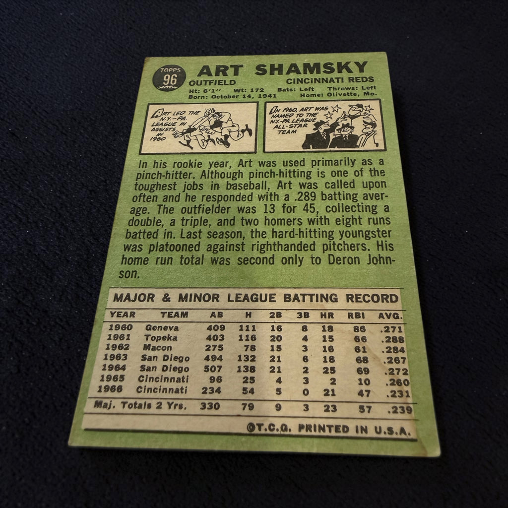1967 Topps #96 Art Shamsky Cincinnati Reds Vintage Baseball Card