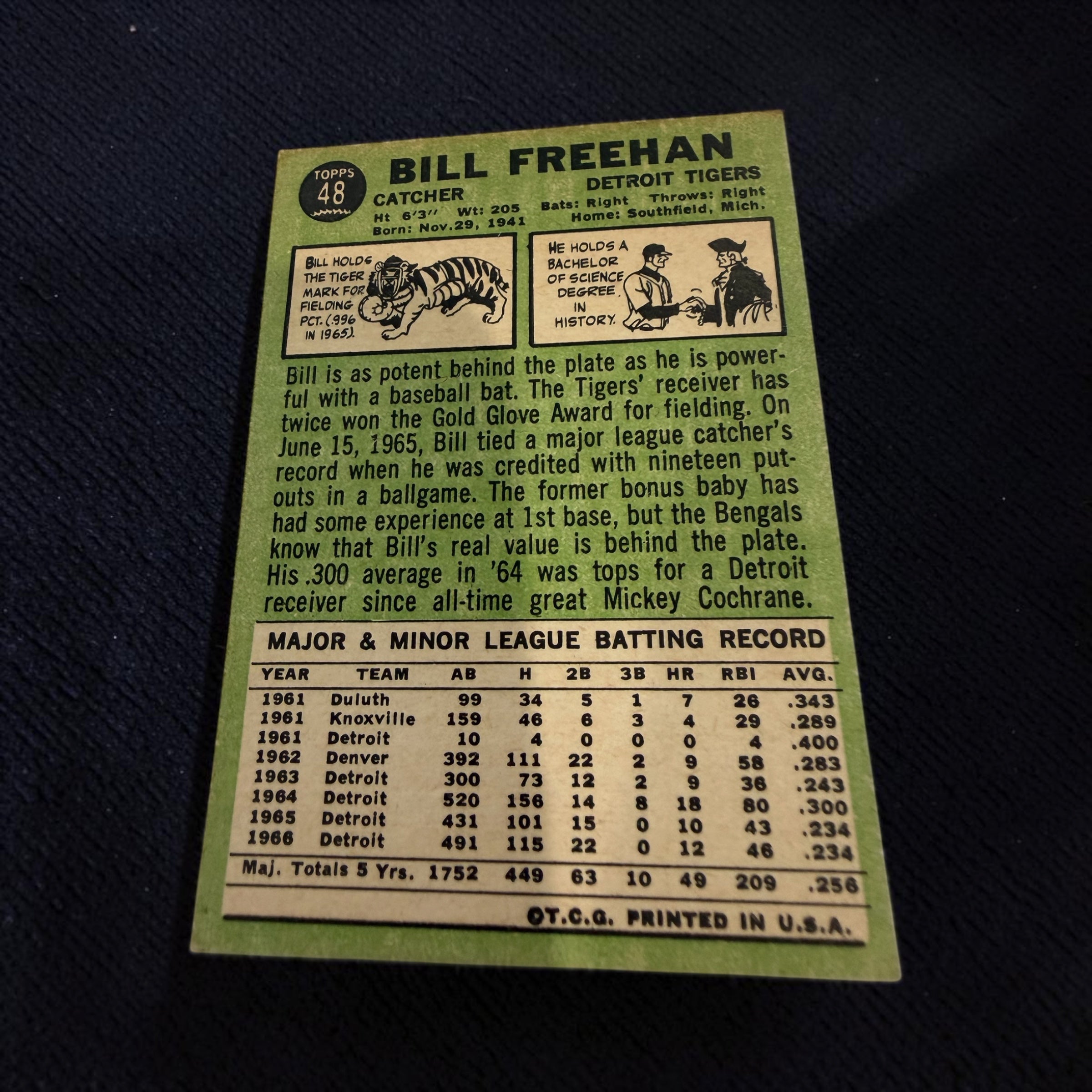 1967 Topps #48 Bill Freehan Detroit Tigers Vintage Baseball Card MLB Original
