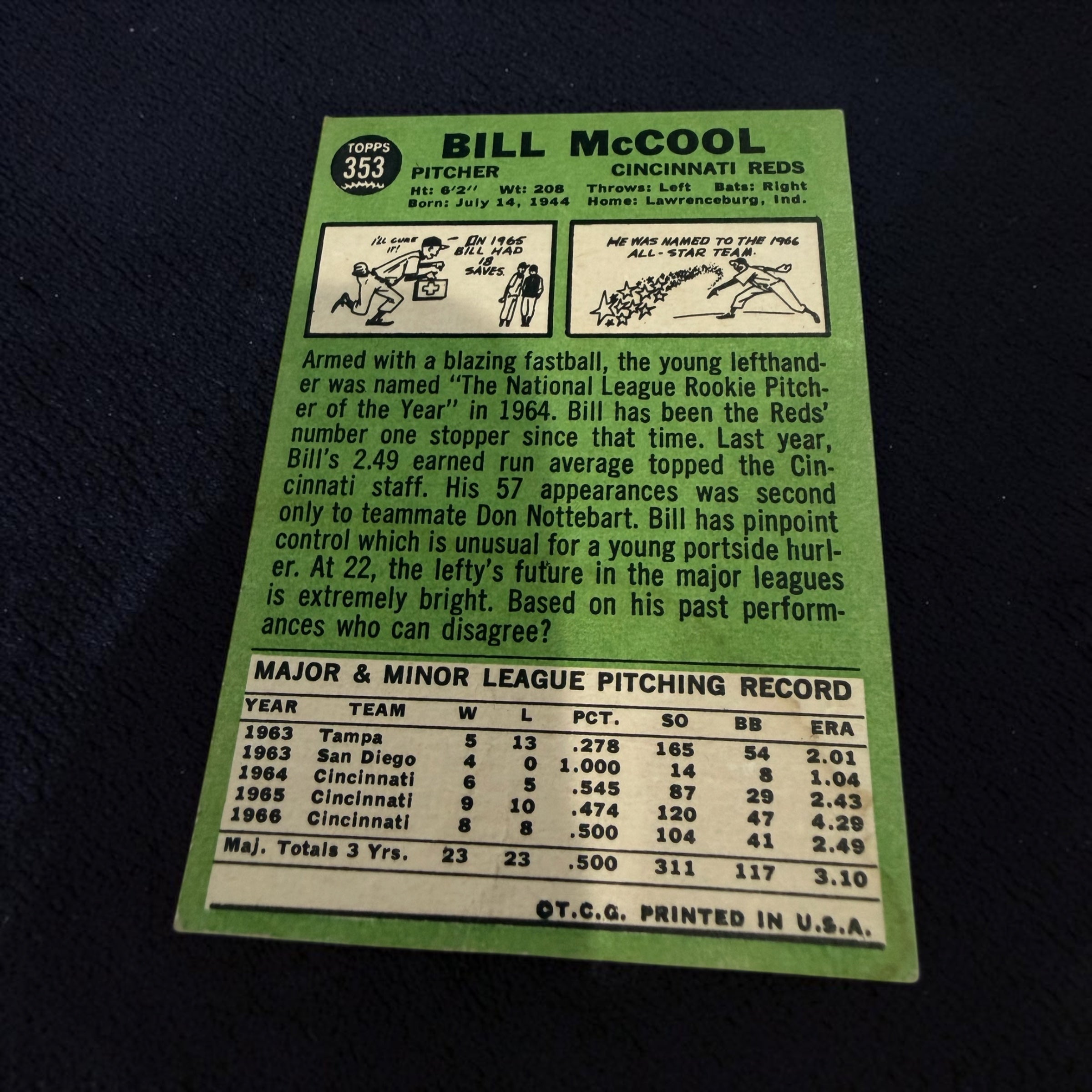 1967 Topps #353 Bill McCool Cincinnati Reds Vintage Baseball Card