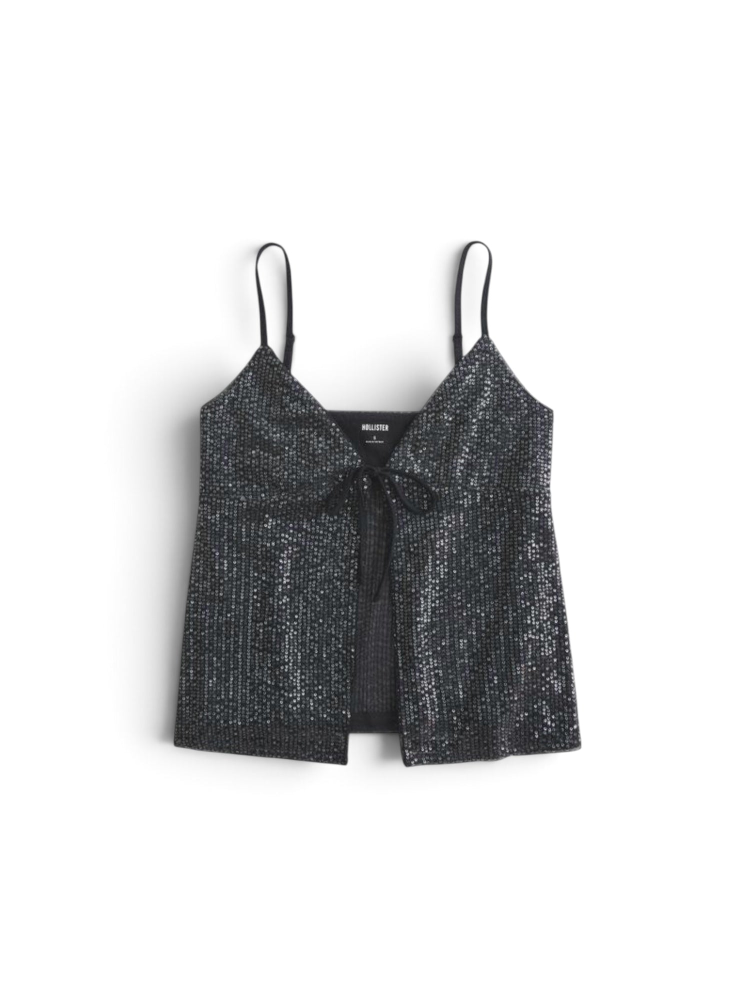 Hollister Women’s Black Sequin Tie-Front Cami Tank Top – Size Small – New With Tags