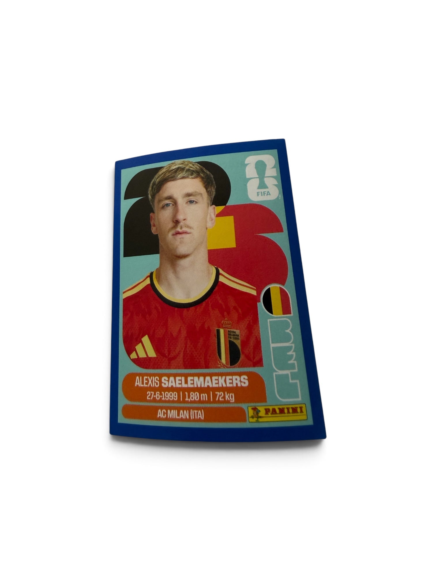 2026 Panini FIFA World Cup Alexis Saelemaekers #BEL12 Blue Border Belgium Soccer Sticker | Official FIFA Licensed