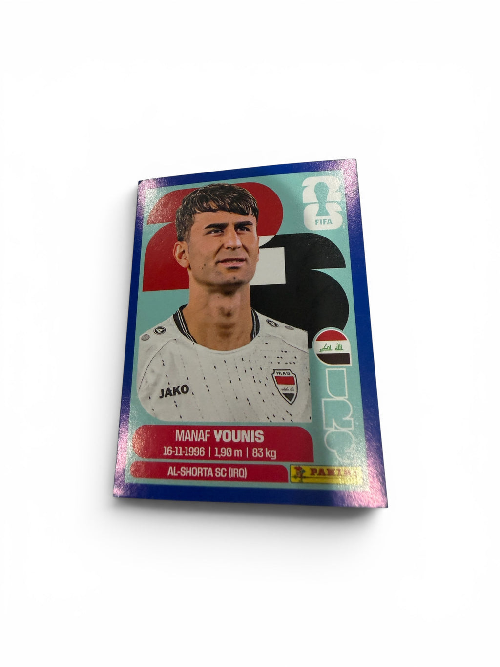 2026 Panini FIFA World Cup Manaf Younis Blue Border IRQ 8 Iraq Sticker | Al-Shorta SC SP