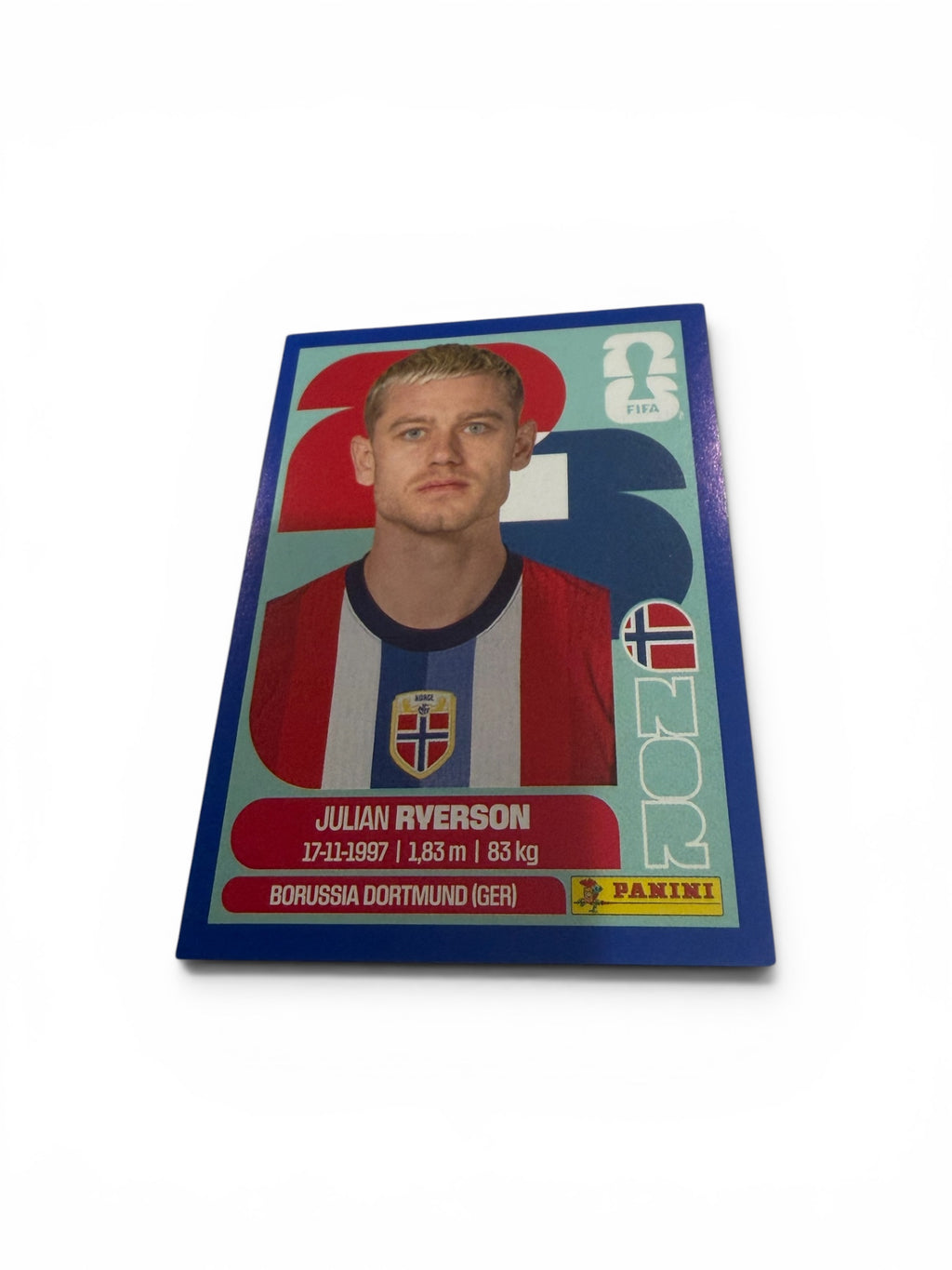 2026 Panini FIFA World Cup Julian Ryerson Blue Border NOR 3 Norway Soccer Sticker | Borussia Dortmund
