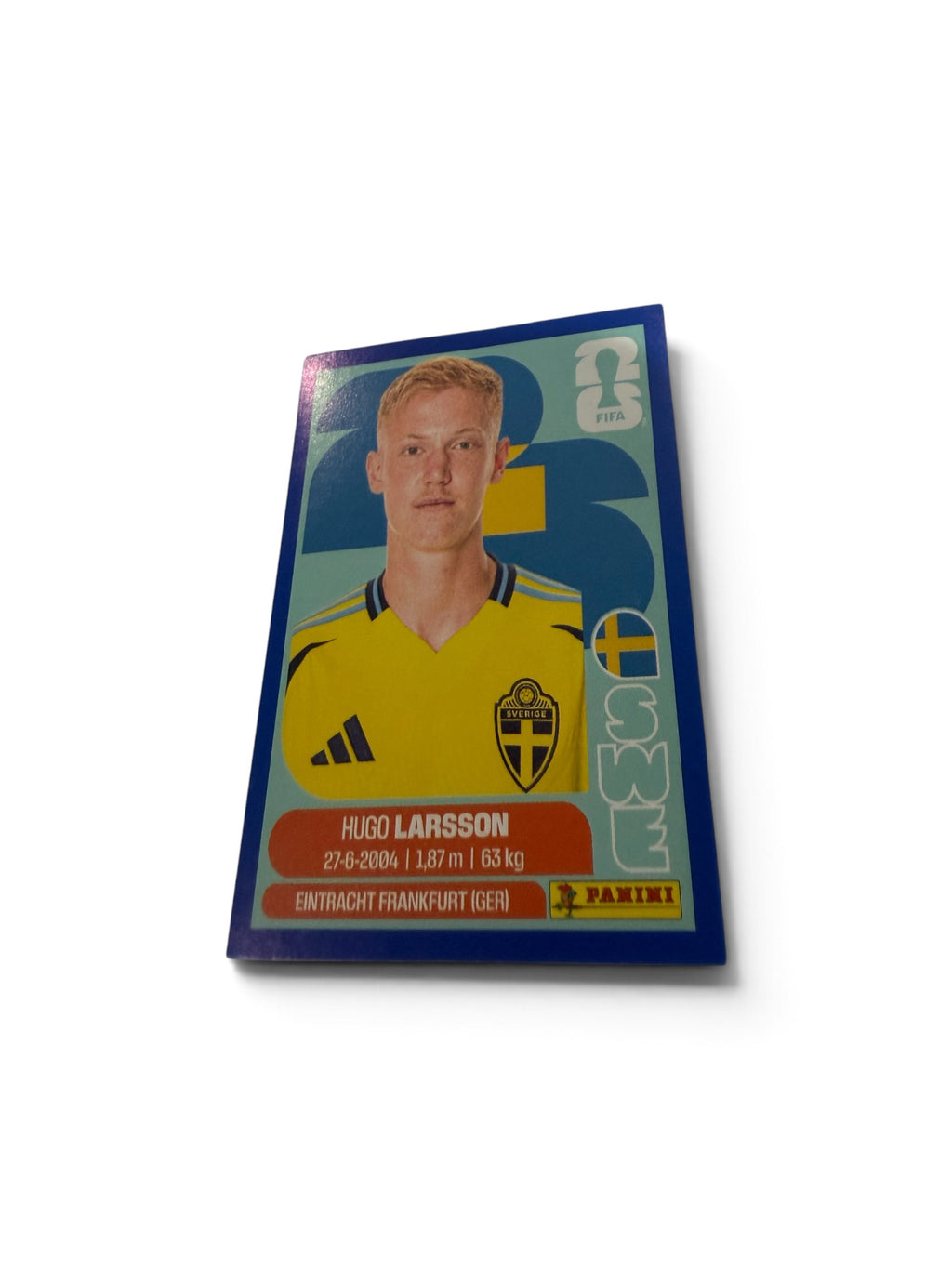 2026 Panini FIFA World Cup Hugo Larsson Blue Border Parallel Sticker SWE9 | Sweden | Eintracht Frankfurt