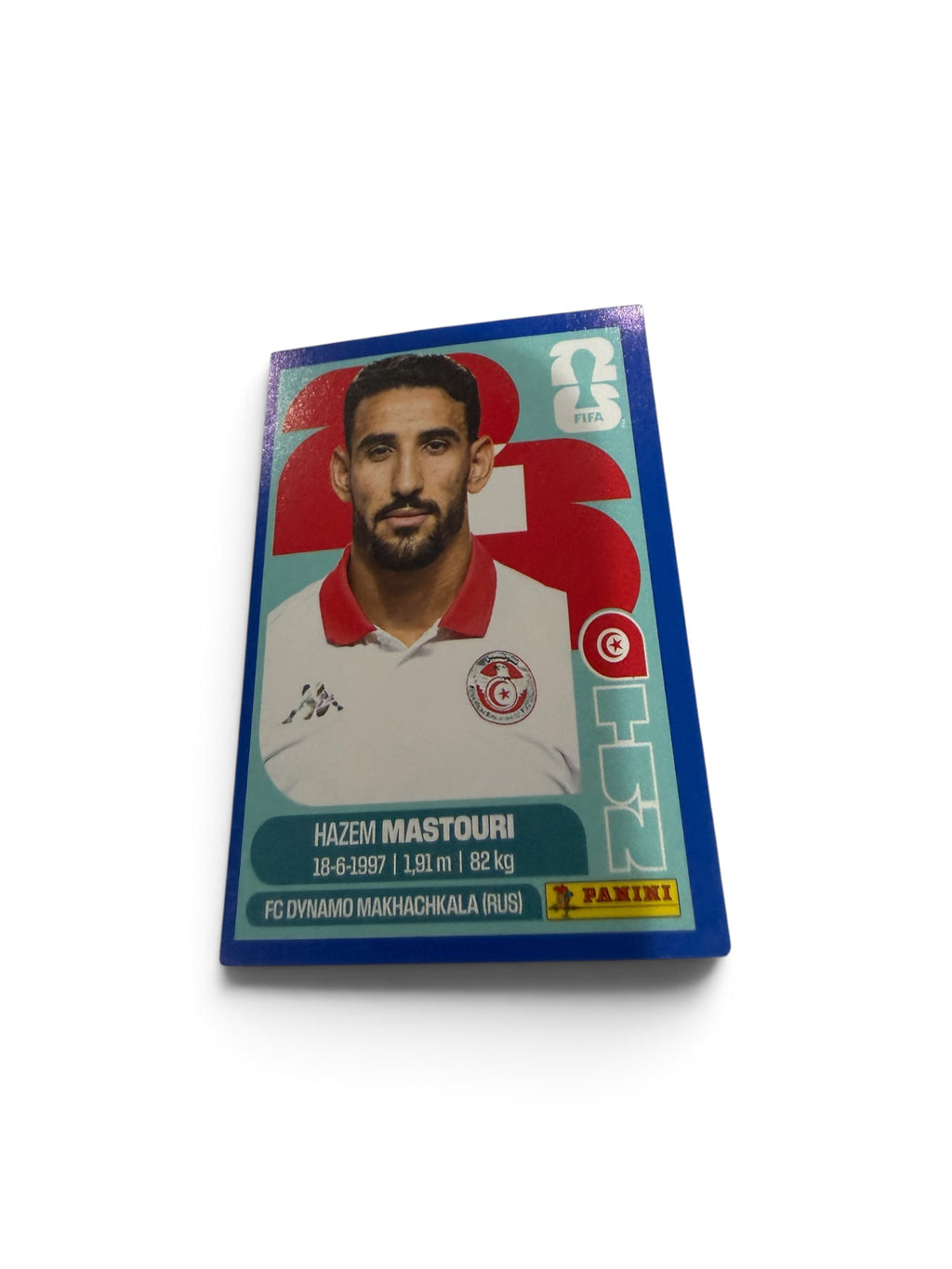 2026 Panini FIFA World Cup Hazem Mastouri Blue Border Parallel TUN17 Tunisia Sticker