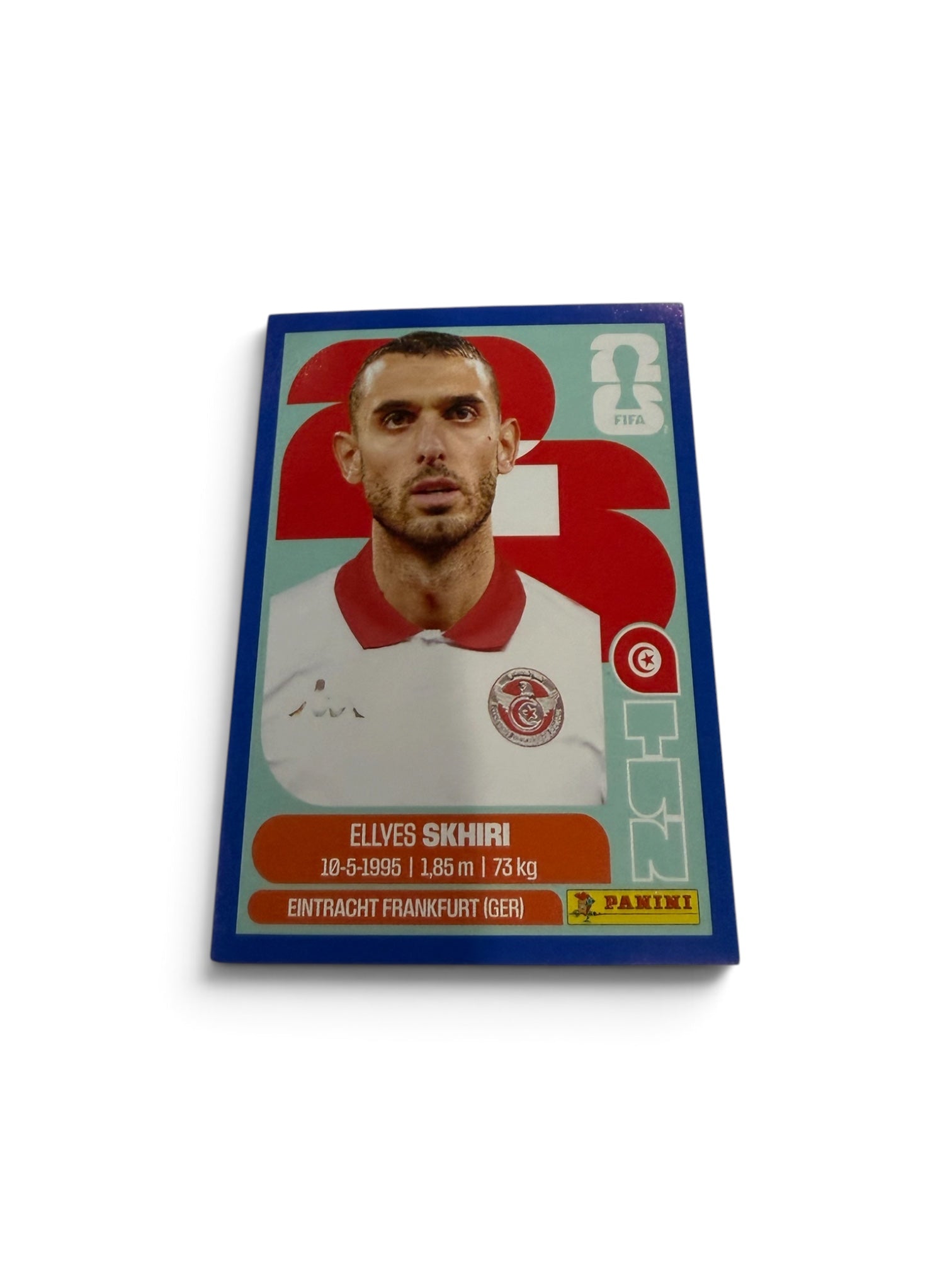 2026 Panini FIFA World Cup Blue Border Parallel Ellyes Skhiri #TUN9 Official Tunisia Sticker – Eintracht Frankfurt