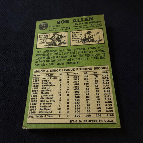 1967 Topps #24 Bob Allen Cleveland Indians Vintage Baseball Card MLB Pitcher