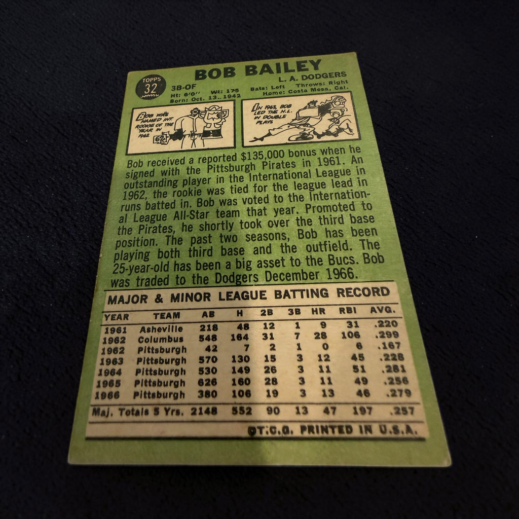 1967 Topps #32 Bob Bailey Los Angeles Dodgers Vintage Baseball Card 3B OF