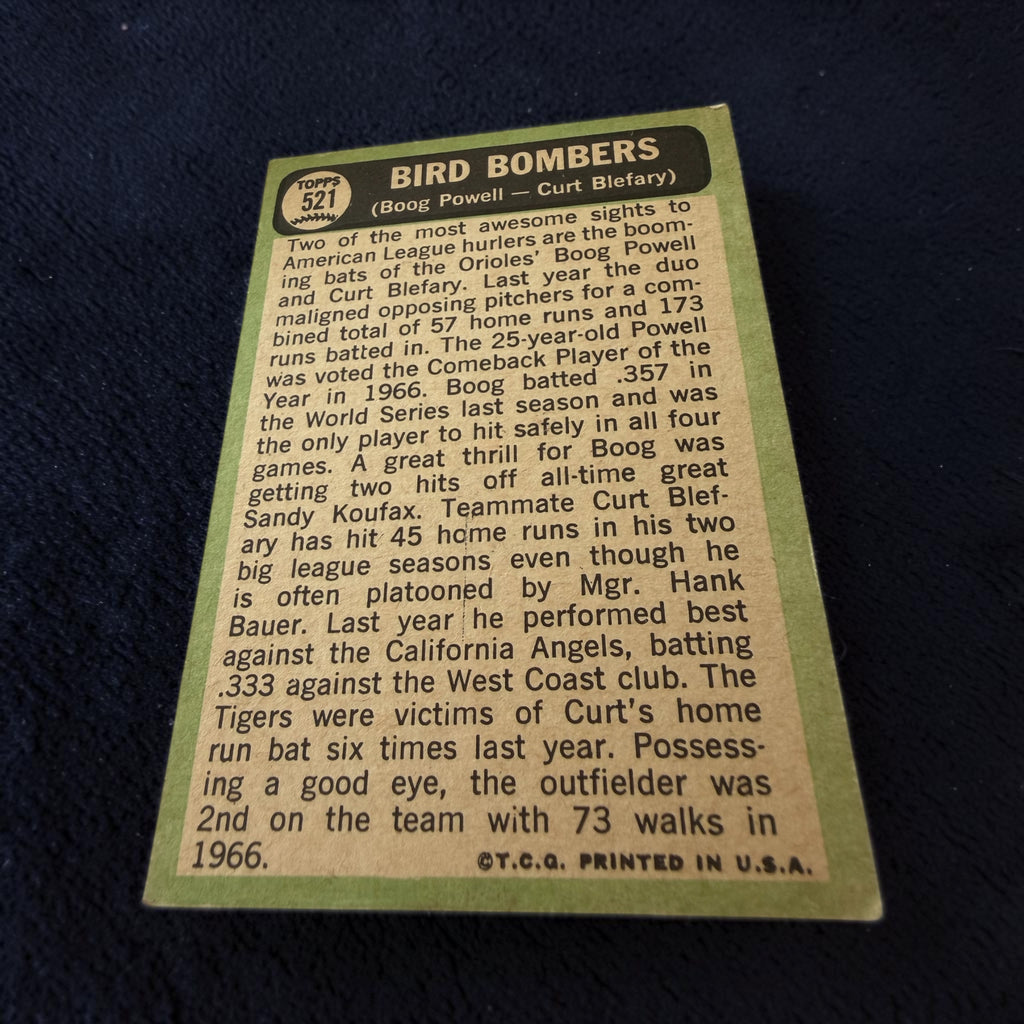1967 Topps #521 Bird Bombers Boog Powell Curt Blefary Baltimore Orioles Vintage Baseball Card
