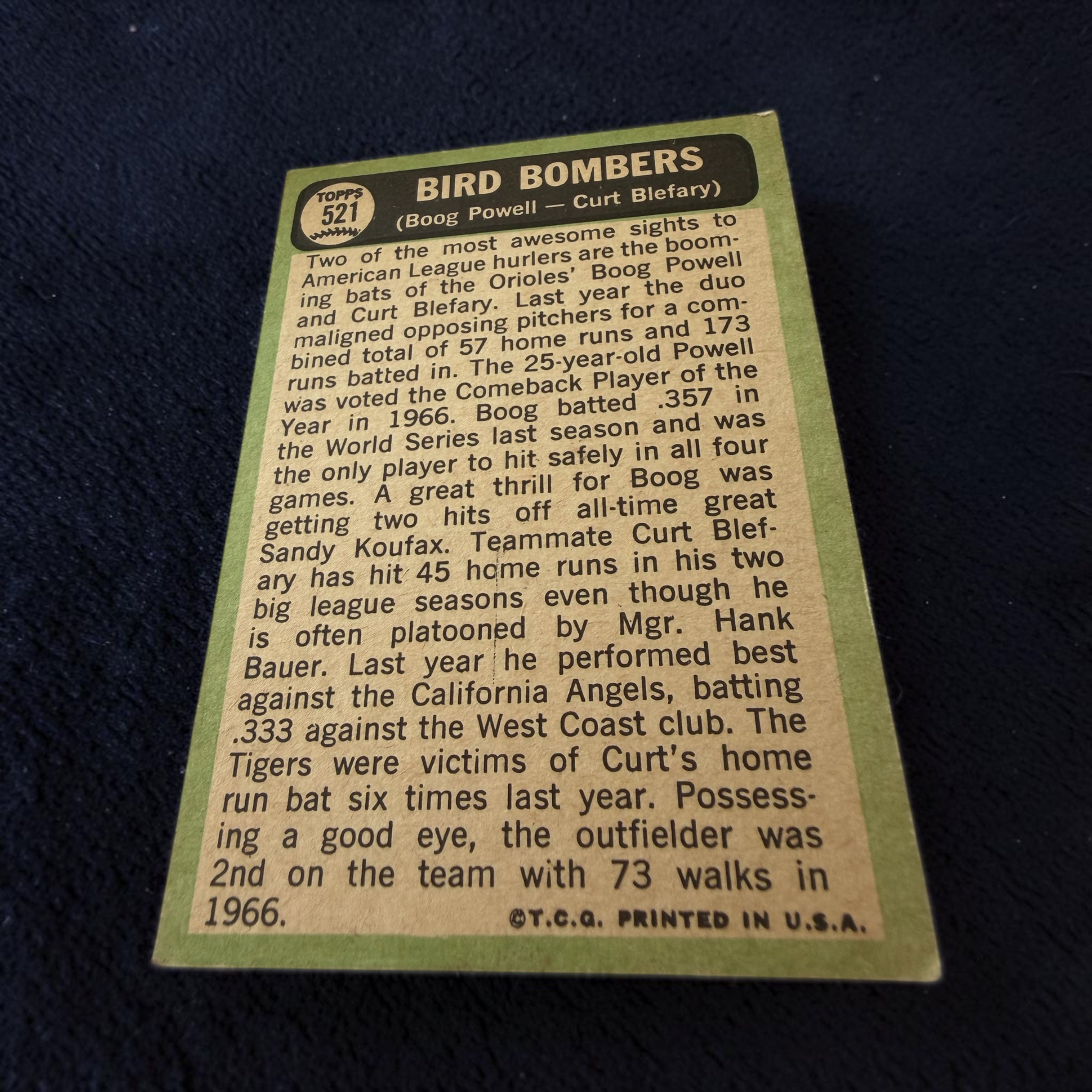 1967 Topps #521 Bird Bombers Boog Powell Curt Blefary Baltimore Orioles Vintage Baseball Card