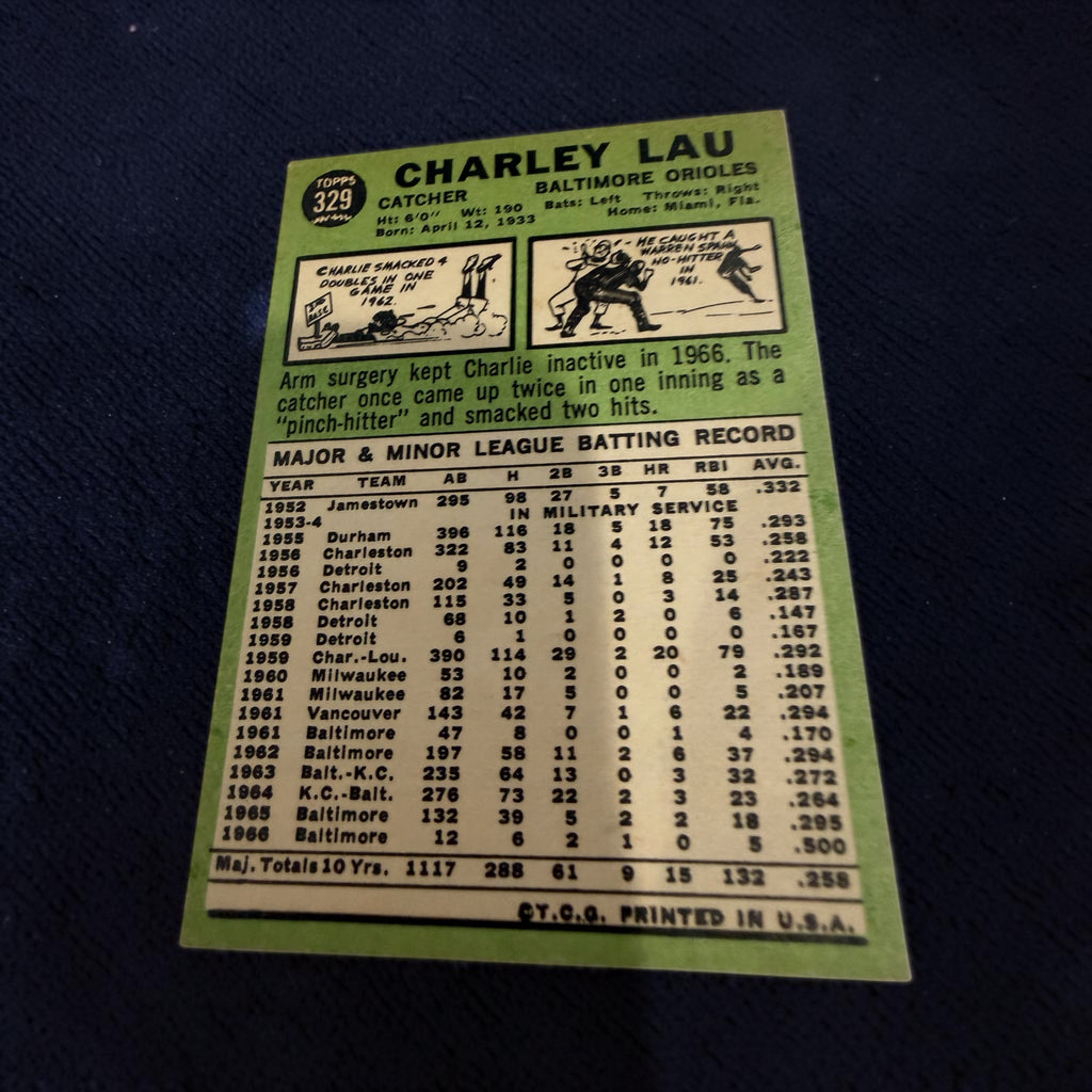 1967 Topps #329 Charley Lau Baltimore Orioles Vintage Baseball Card MLB Catcher