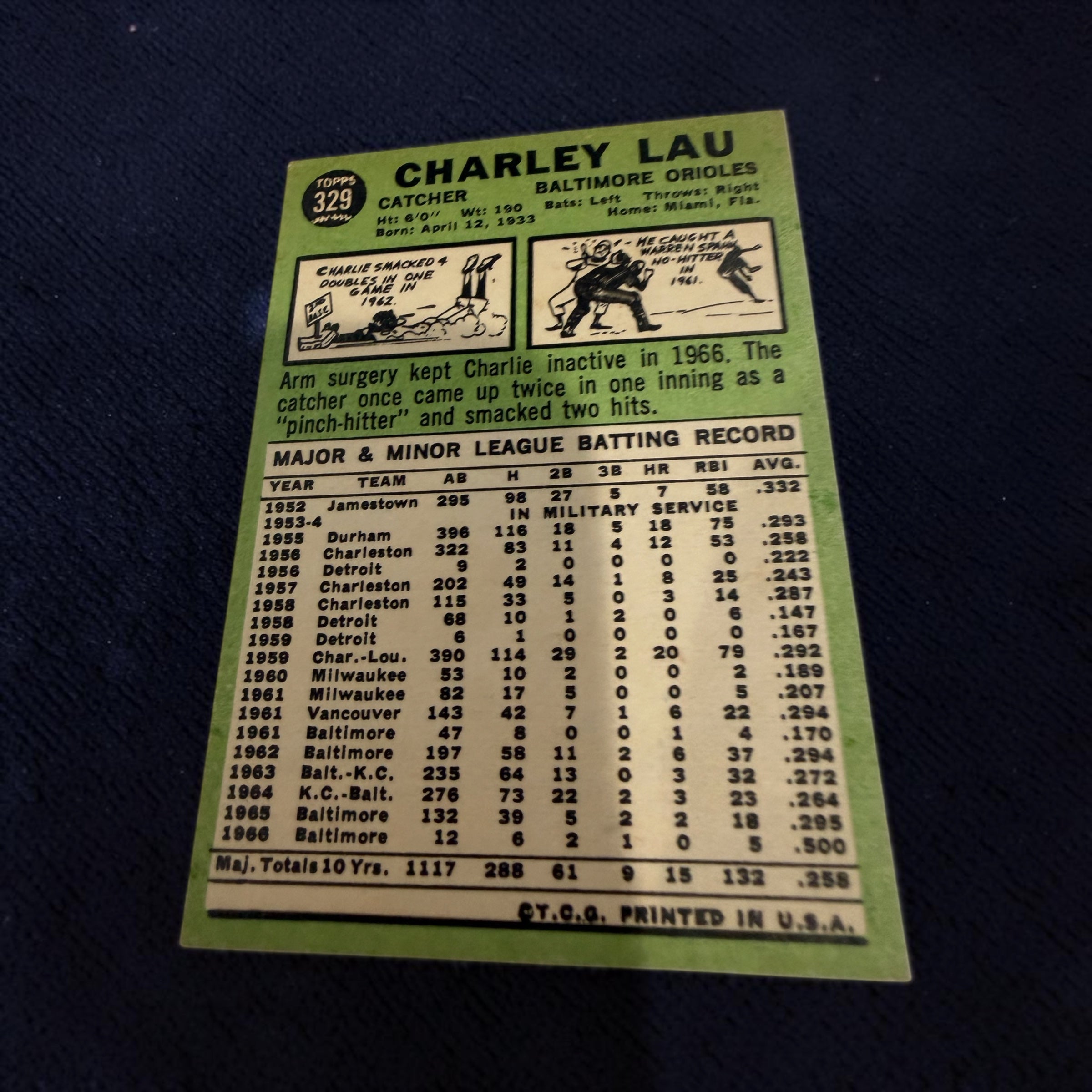 1967 Topps #329 Charley Lau Baltimore Orioles Vintage Baseball Card MLB Catcher