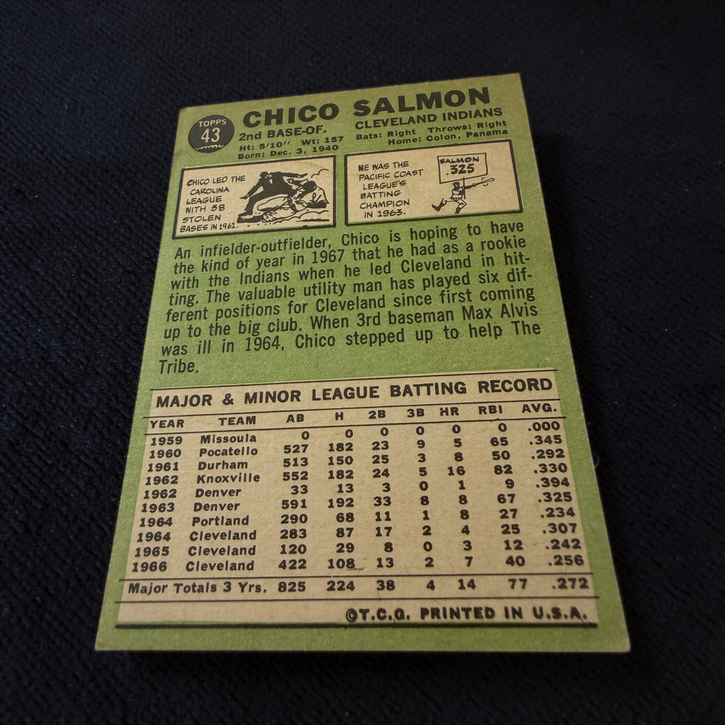 1967 Topps #43 Chico Salmon Cleveland Indians Vintage Baseball Card MLB Utility Infielder