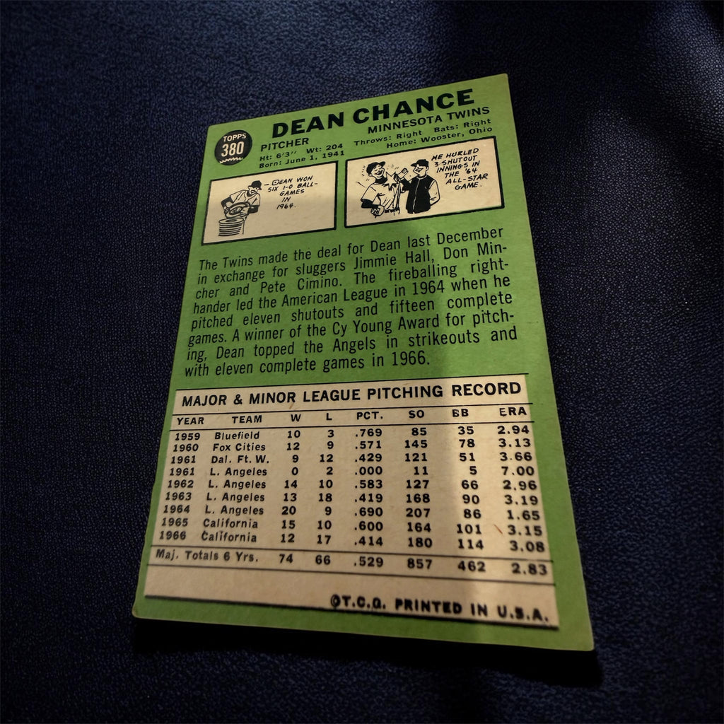 1967 Topps #380 Dean Chance Minnesota Twins Vintage Baseball Card