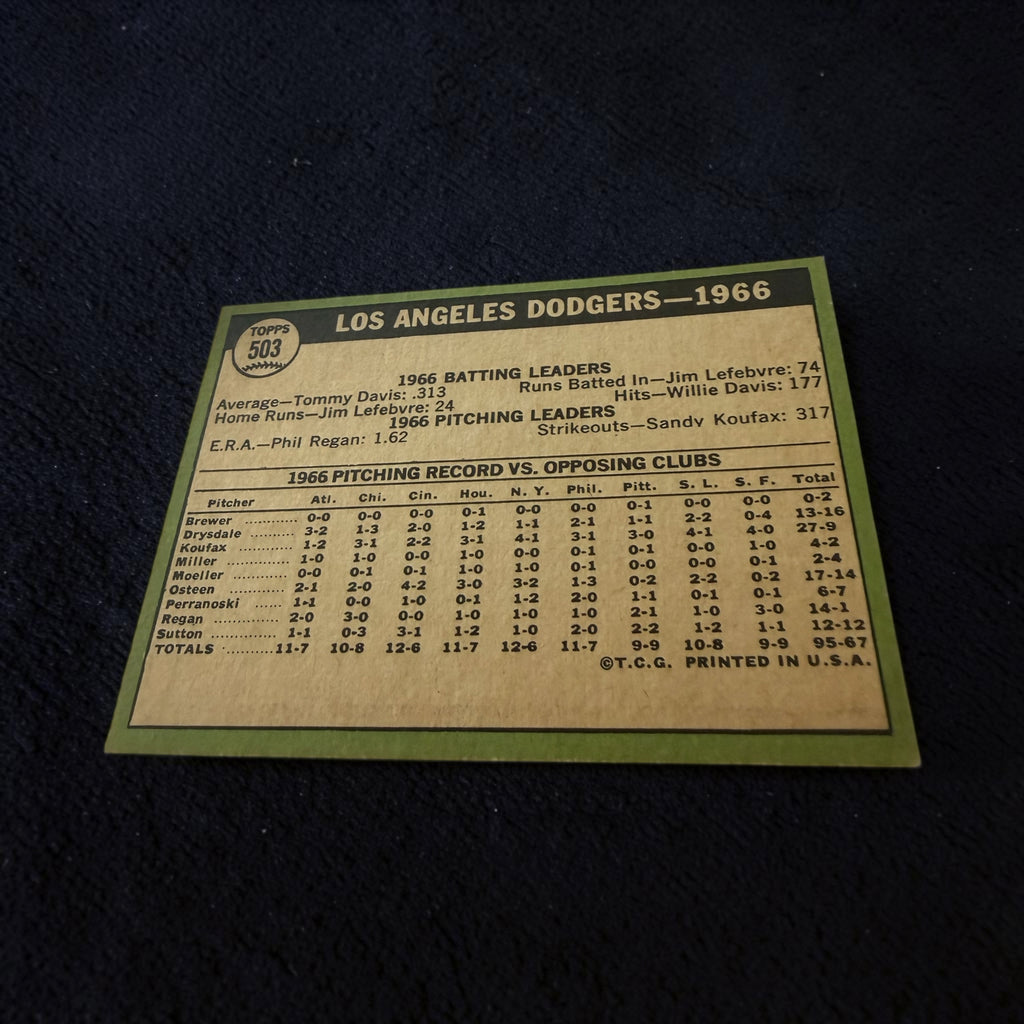 1967 Topps #503 Los Angeles Dodgers Team Card Vintage Baseball Card Sandy Koufax Drysdale