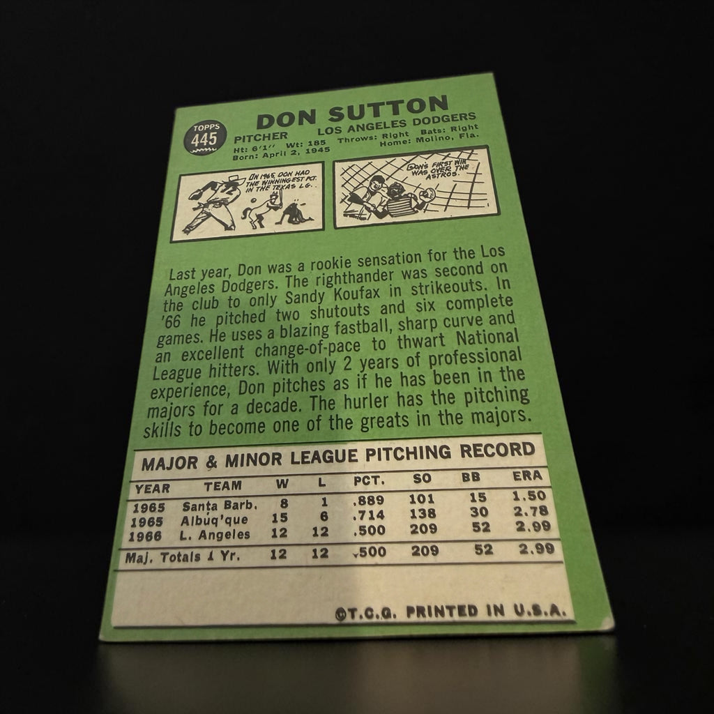 1967 Topps #445 Don Sutton Los Angeles Dodgers Rookie Star Vintage Baseball Card