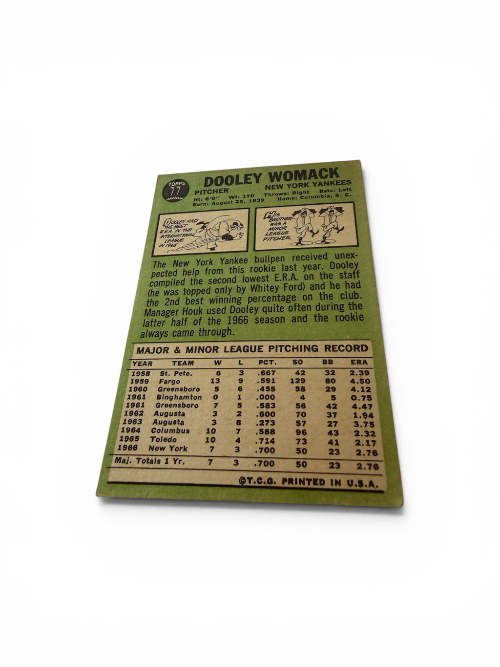 1967 Topps #77 Dooley Womack New York Yankees Vintage Baseball Card