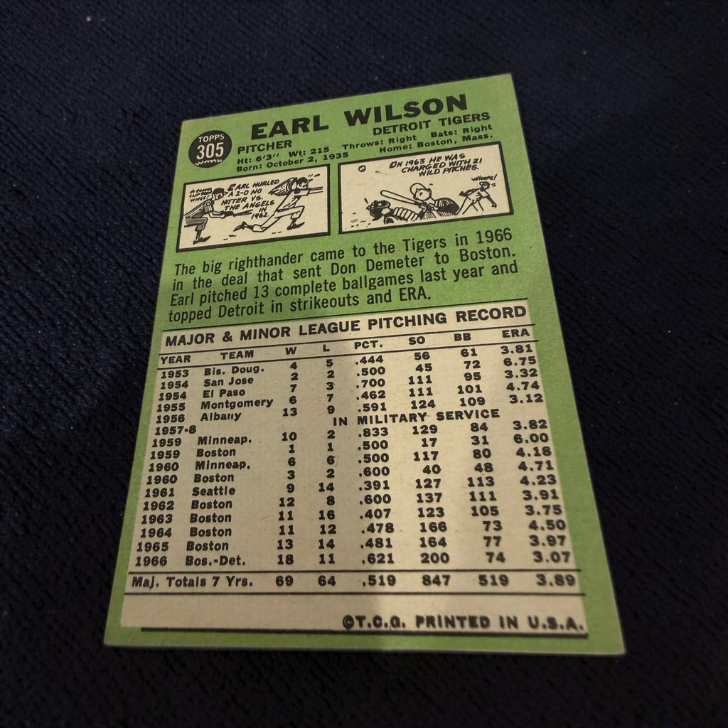 1967 Topps #305 Earl Wilson Detroit Tigers Vintage Baseball Card