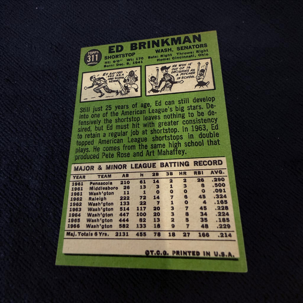 1967 Topps #311 Ed Brinkman Washington Senators Vintage Baseball Card MLB Original