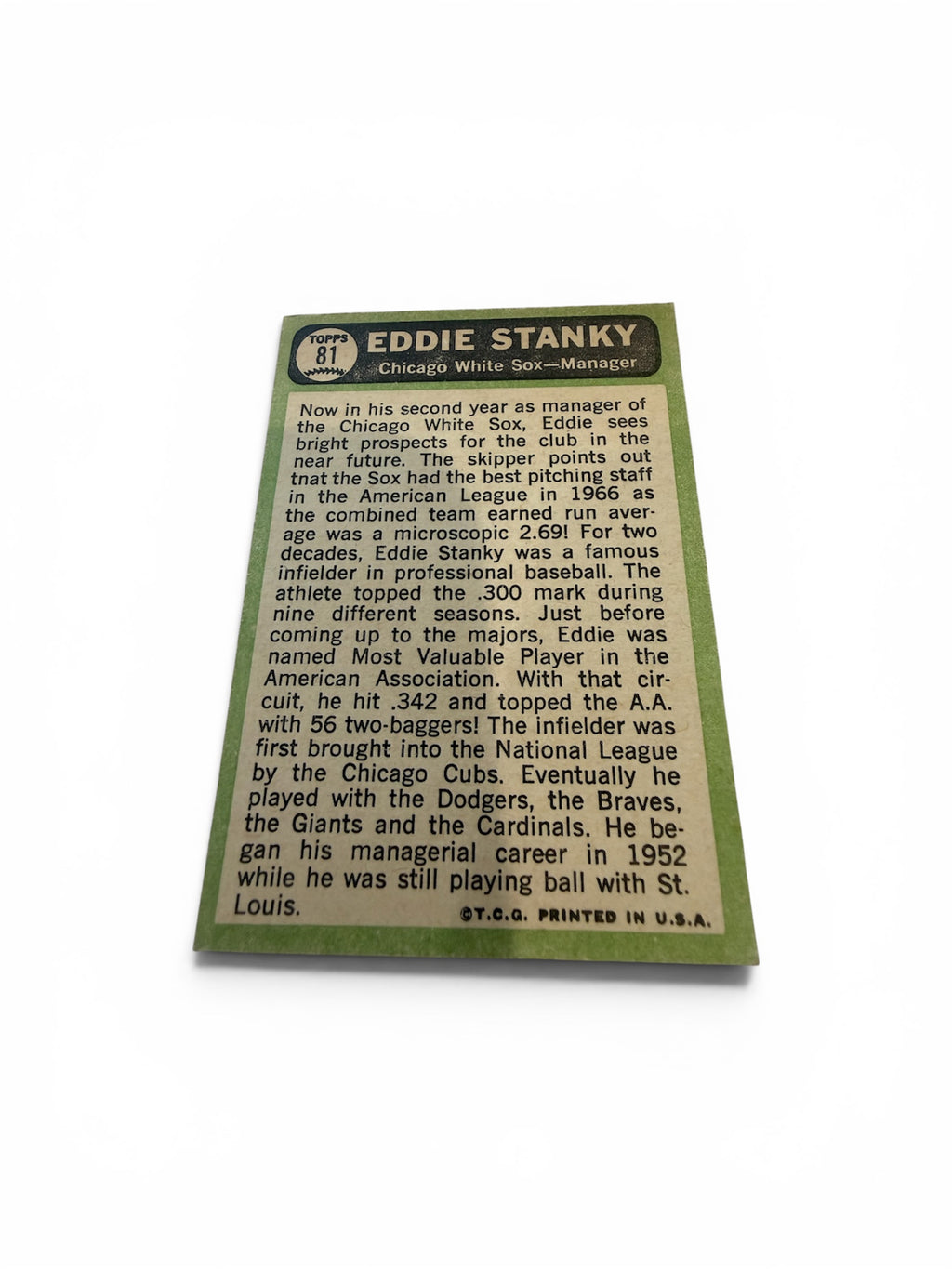 1967 Topps #81 Eddie Stanky Chicago White Sox Manager Vintage Baseball Card