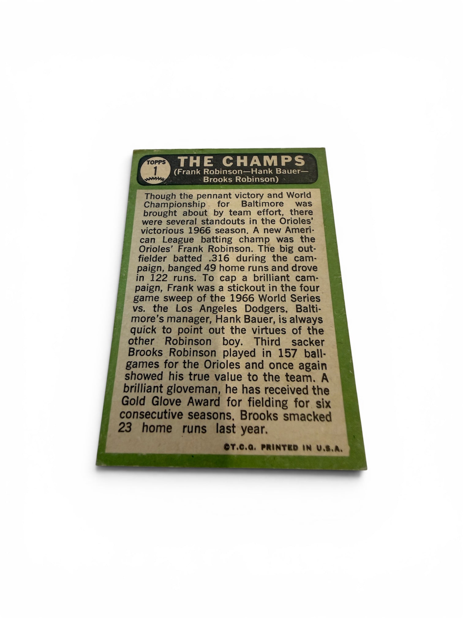 1967 Topps #1 The Champs Frank Robinson Hank Bauer Brooks Robinson Vintage Baseball Card