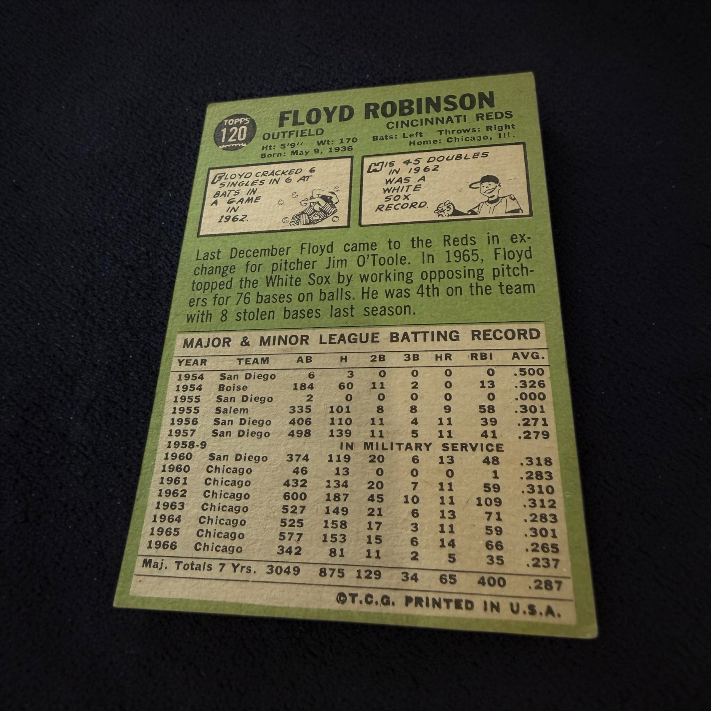1967 Topps #120 Floyd Robinson Cincinnati Reds Vintage Baseball Card