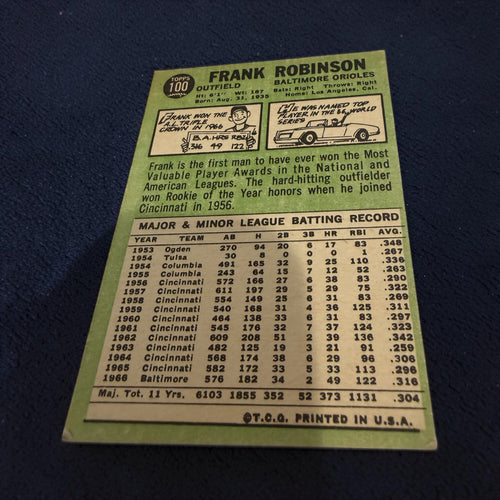 1967 Topps #100 Frank Robinson Baltimore Orioles Hall of Fame Vintage Baseball Card MVP