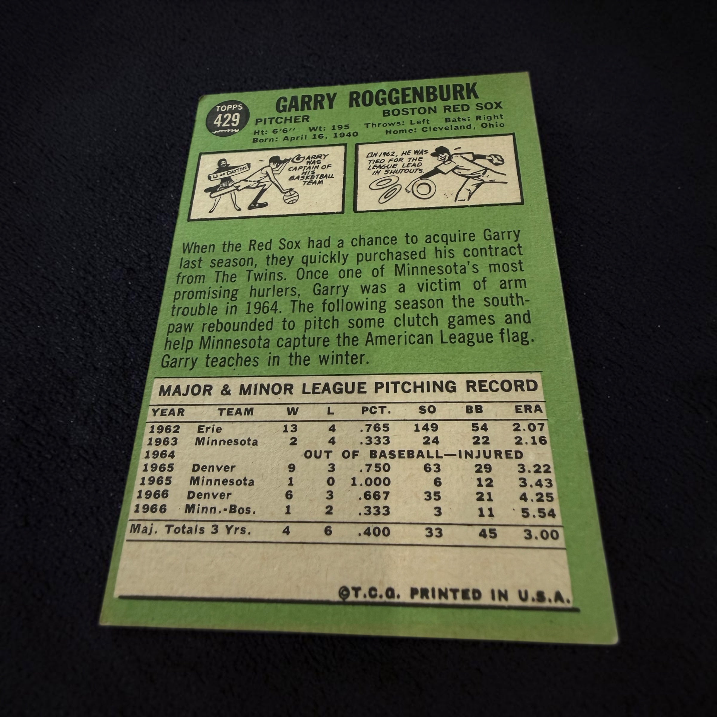 1967 Topps #223 Mike Ryan Boston Red Sox Vintage Baseball Card