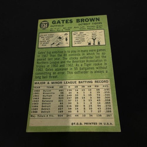 1967 Topps #134 Gates Brown Detroit Tigers Vintage Baseball Card MLB Original