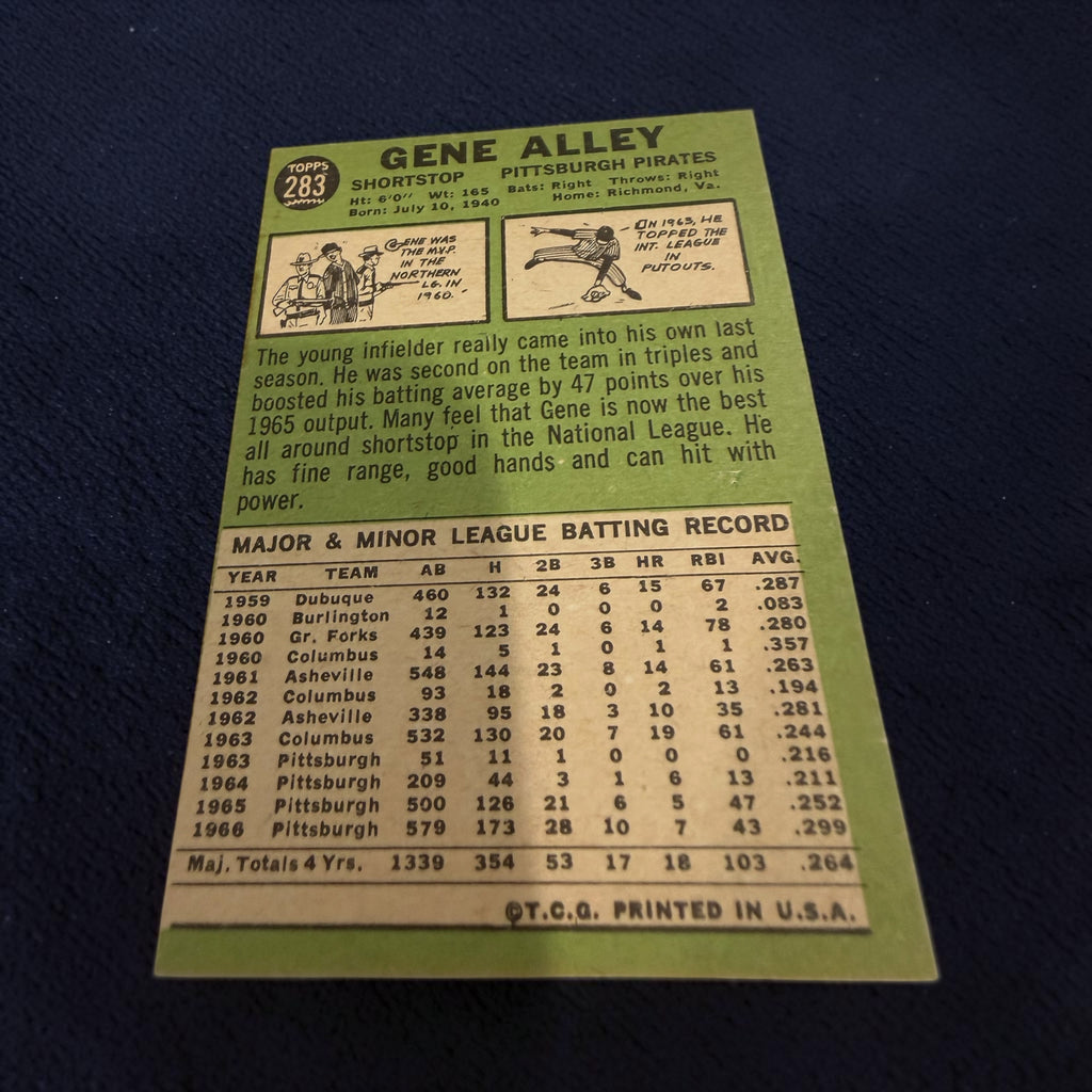 1967 Topps #283 Gene Alley Pittsburgh Pirates Vintage Baseball Card Gold Glove Shortstop