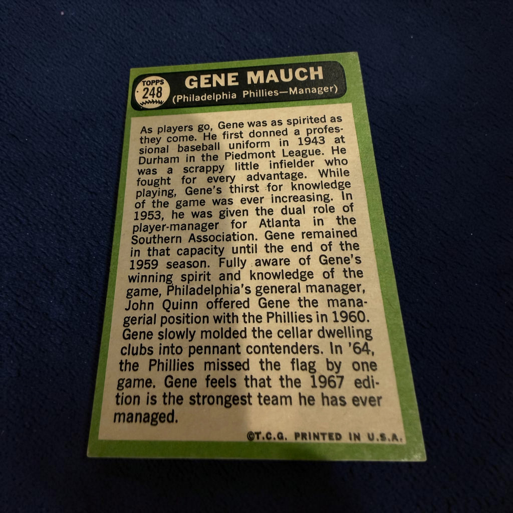 1967 Topps #248 Gene Mauch Philadelphia Phillies Manager Vintage Baseball Card
