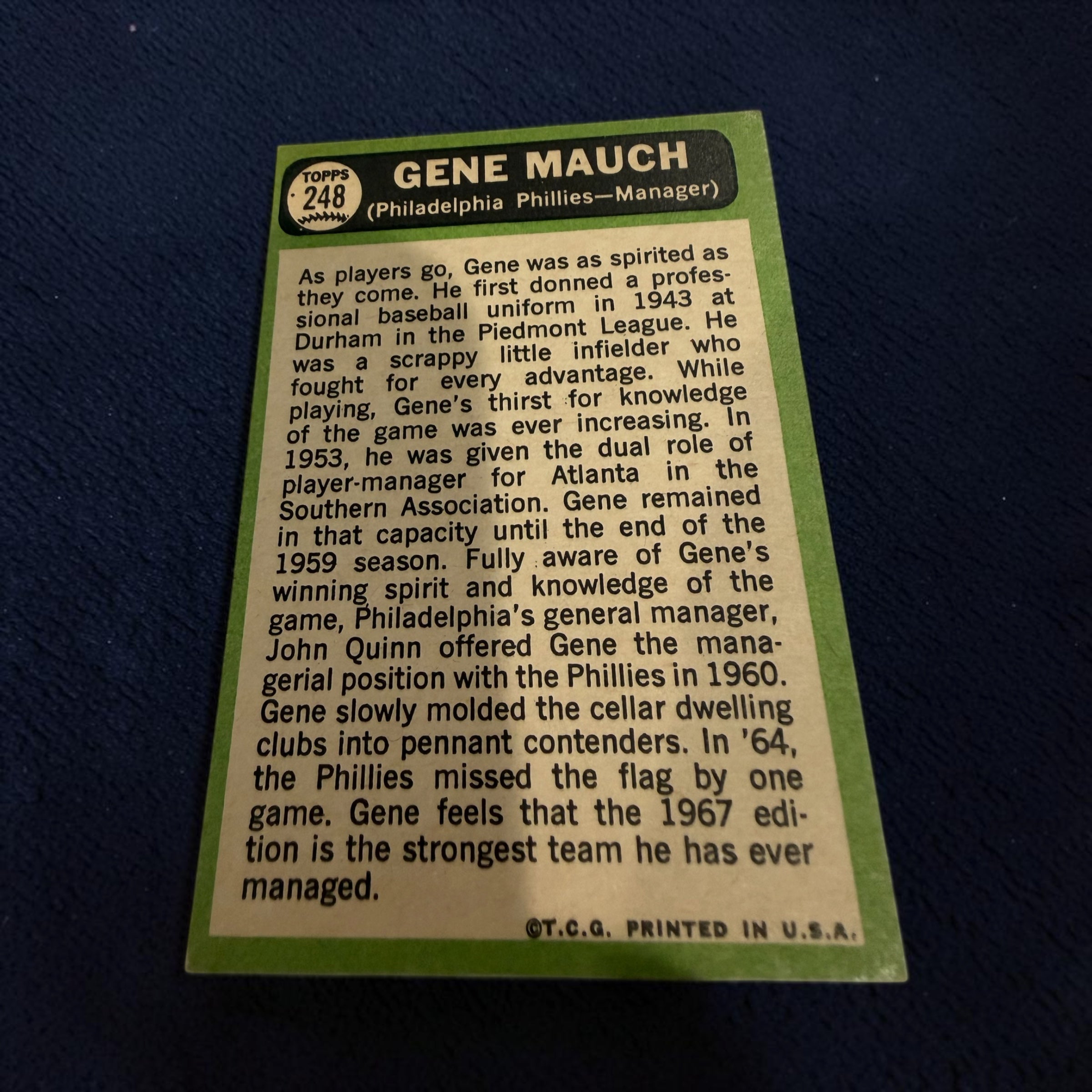1967 Topps #248 Gene Mauch Philadelphia Phillies Manager Vintage Baseball Card