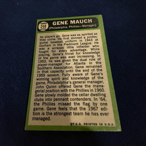 1967 Topps #248 Gene Mauch Philadelphia Phillies Manager Vintage Baseball Card