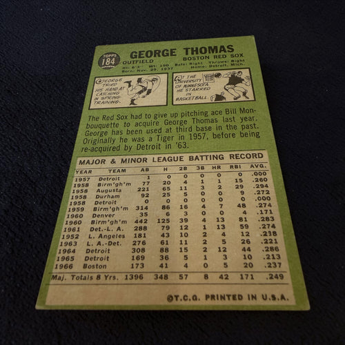 1967 Topps #184 George Thomas Boston Red Sox Vintage Baseball Card MLB