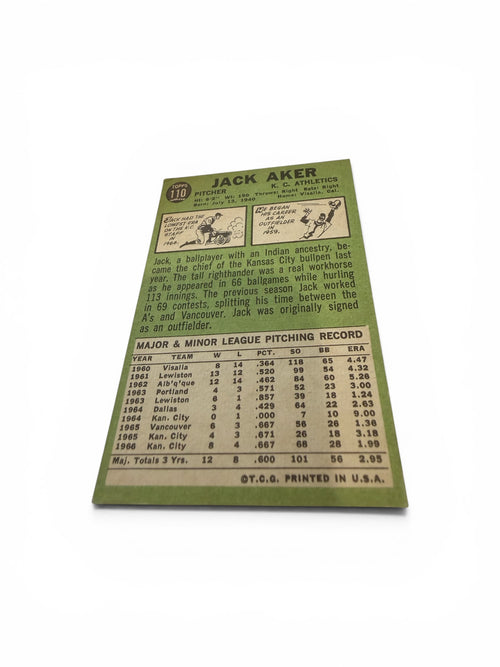 1967 Topps #110 Jack Aker Kansas City Athletics Vintage Baseball Card Pitcher