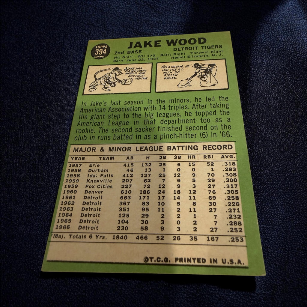 1967 Topps #394 Jake Wood Detroit Tigers Vintage Baseball Card