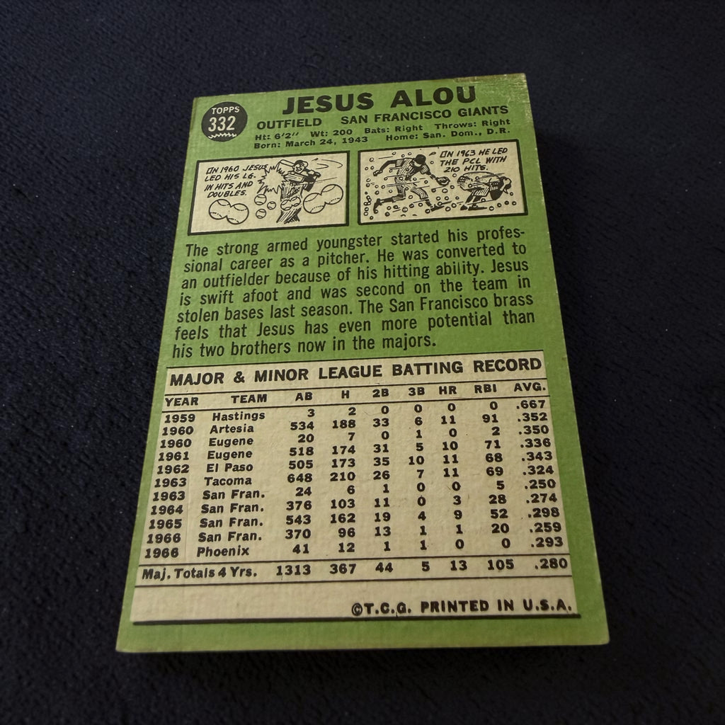 1967 Topps #332 Jesus Alou San Francisco Giants Vintage Baseball Card