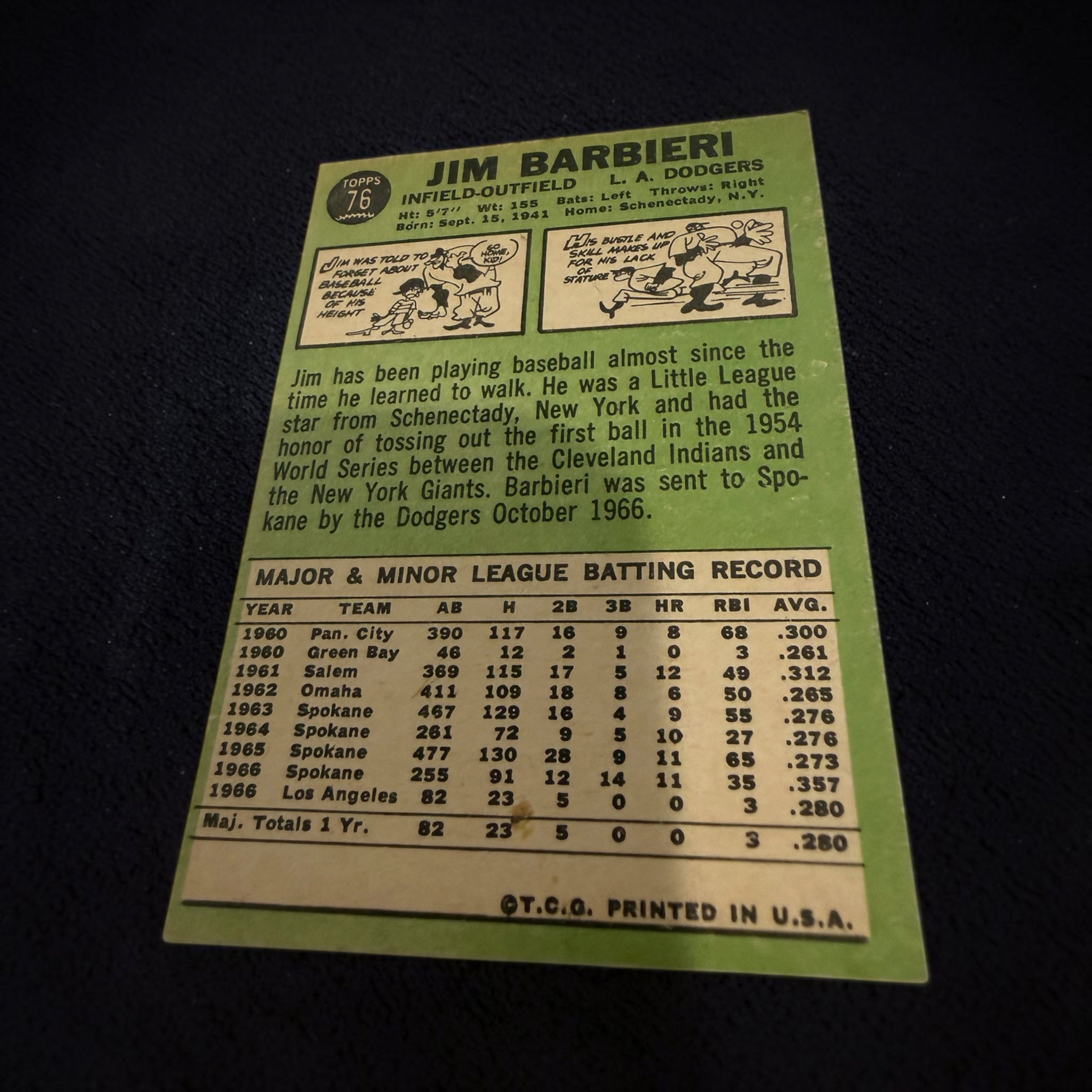 1967 Topps #76 Jim Barbieri Los Angeles Dodgers Rookie Vintage Baseball Card INF/OF
