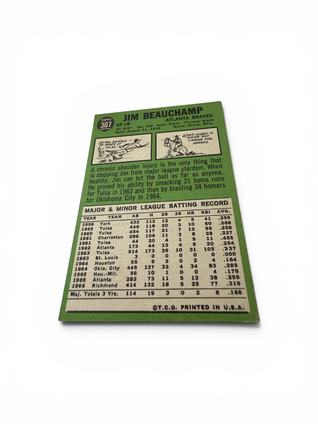 1967 Topps #307 Jim Beauchamp Atlanta Braves Vintage Baseball Card OF/1B