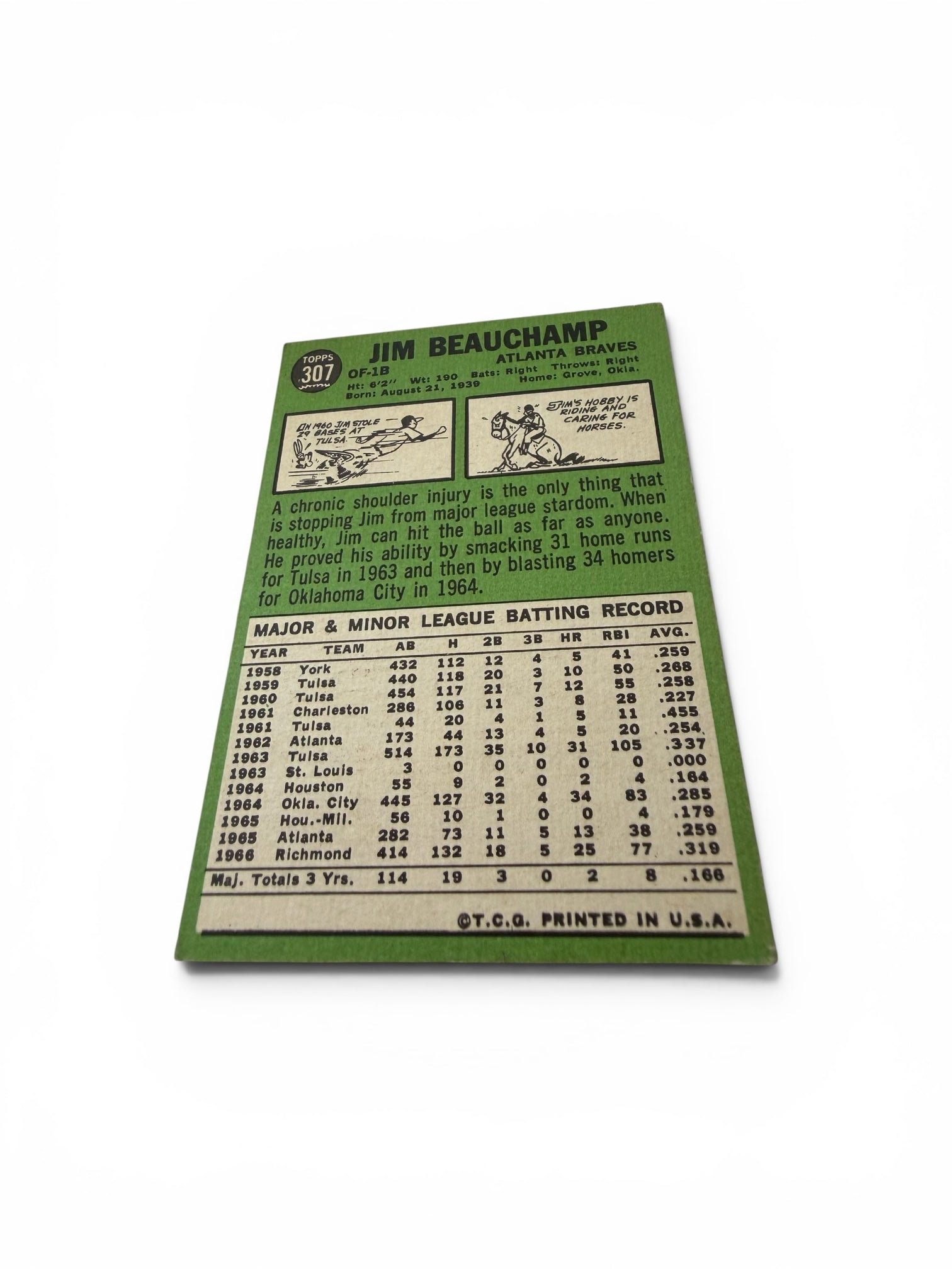 1967 Topps #307 Jim Beauchamp Atlanta Braves Vintage Baseball Card OF/1B