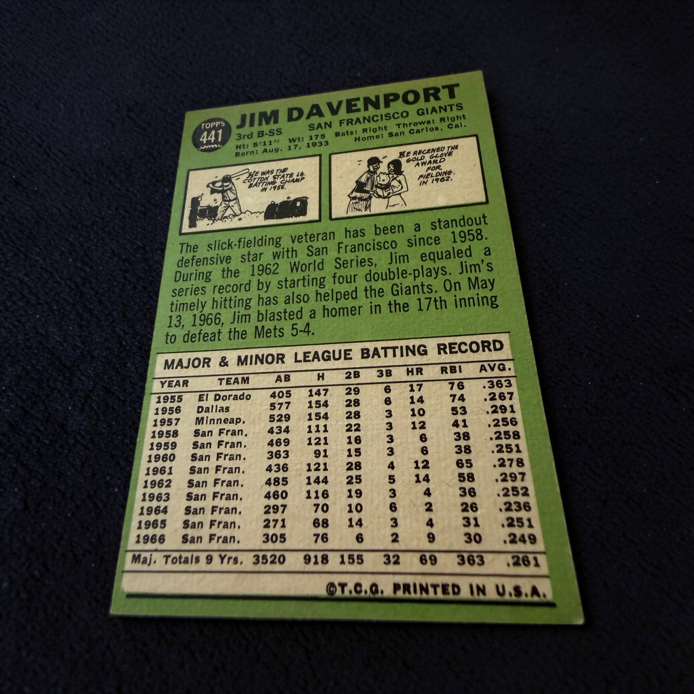 1967 Topps #441 Jim Davenport San Francisco Giants Vintage Baseball Card 3B SS