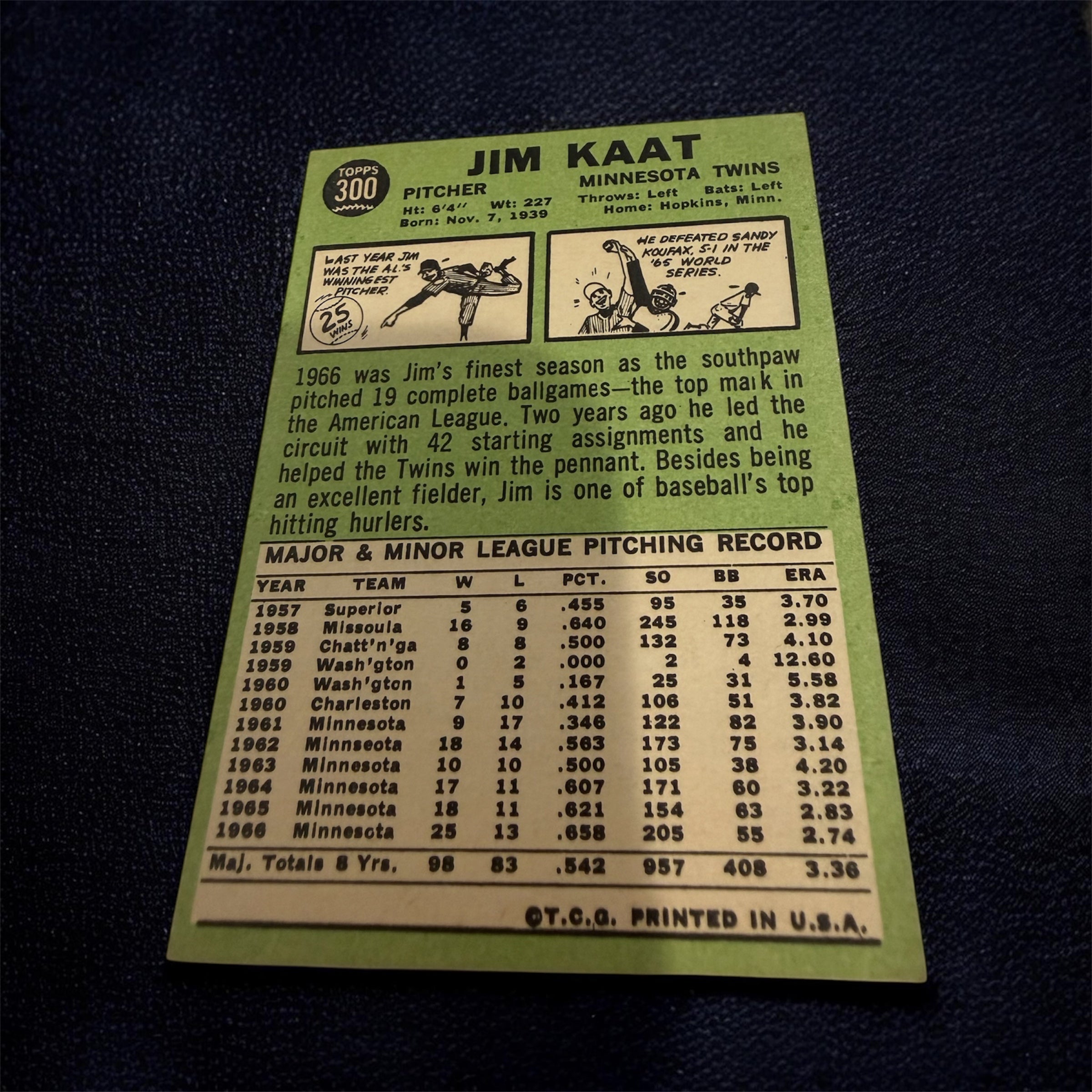 1967 Topps #300 Jim Kaat Minnesota Twins Vintage Baseball Card