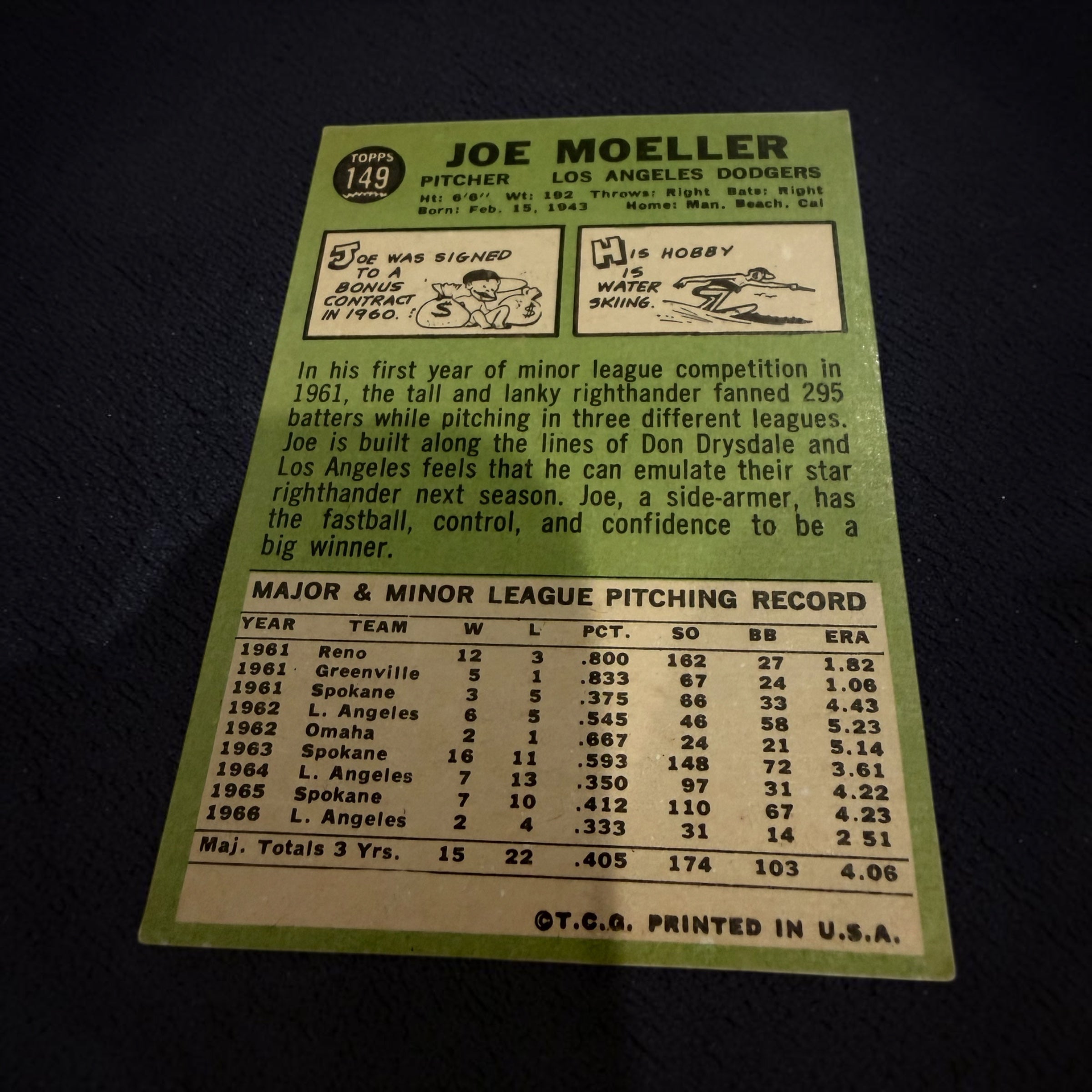 1967 Topps #149 Joe Moeller Los Angeles Dodgers Vintage Pitcher Baseball Card