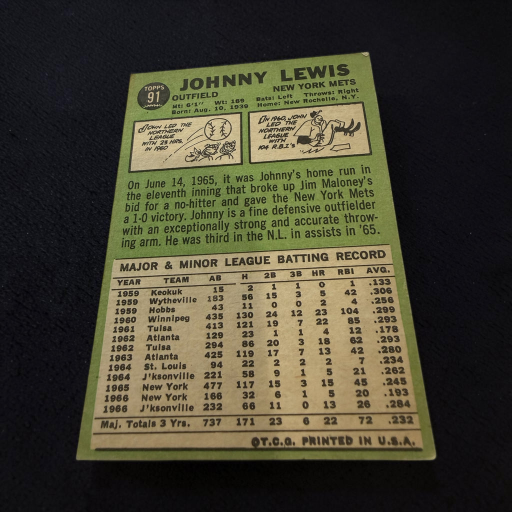 1967 Topps #91 Johnny Lewis New York Mets Vintage Baseball Card