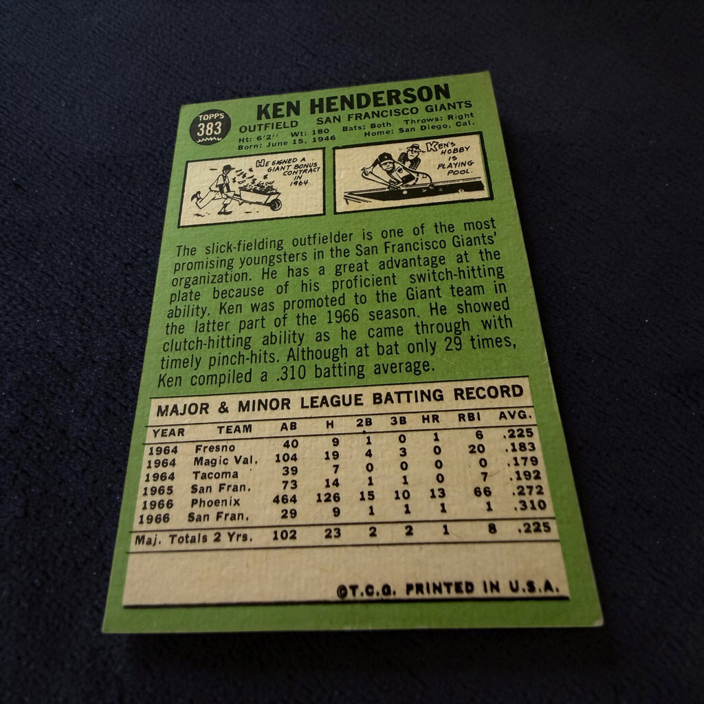 1967 Topps #383 Ken Henderson San Francisco Giants Vintage Baseball Card